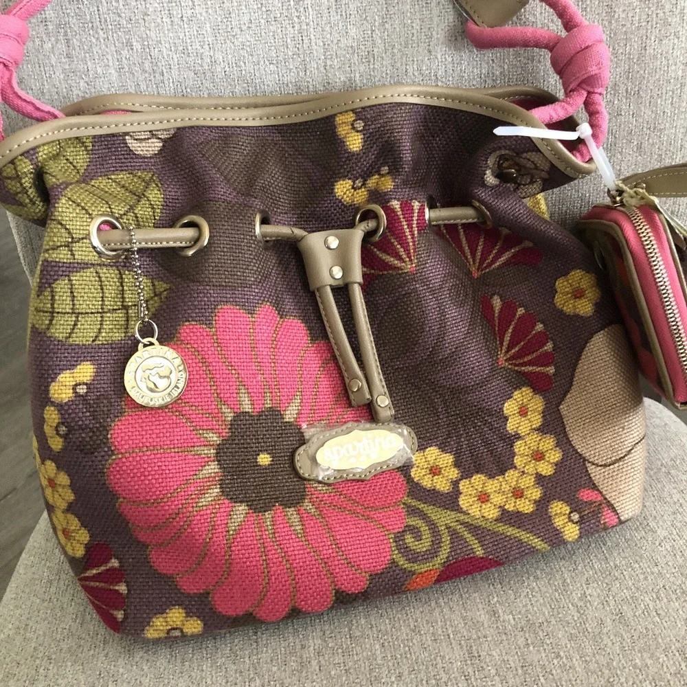Spartina 449 daufuskie island Linen Leather Sarah Floral Bucket Handbag & Wallet